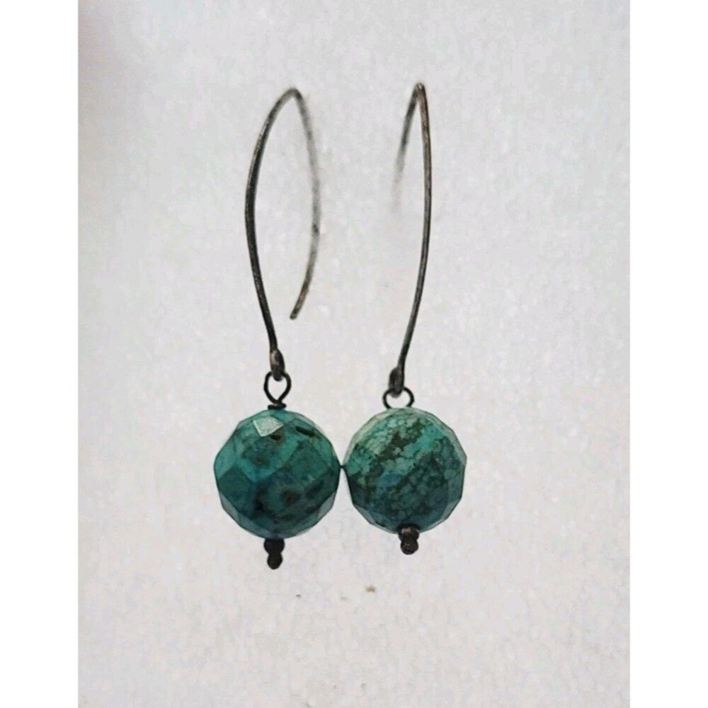 Signed SSD 925 Turquoise Bead Hook Earrings